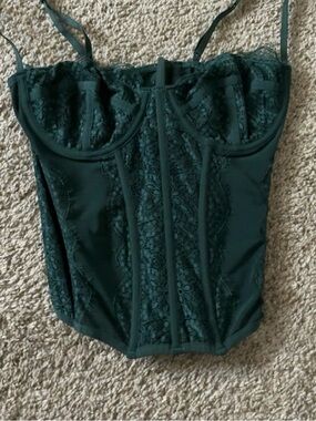 Women's Dark Green Lace Bustier Top